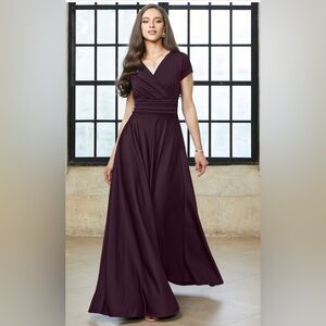 NWT KOH KOH Womens Cap Short Sleeve V-Neck Flowy Cocktail Gown Purple XL